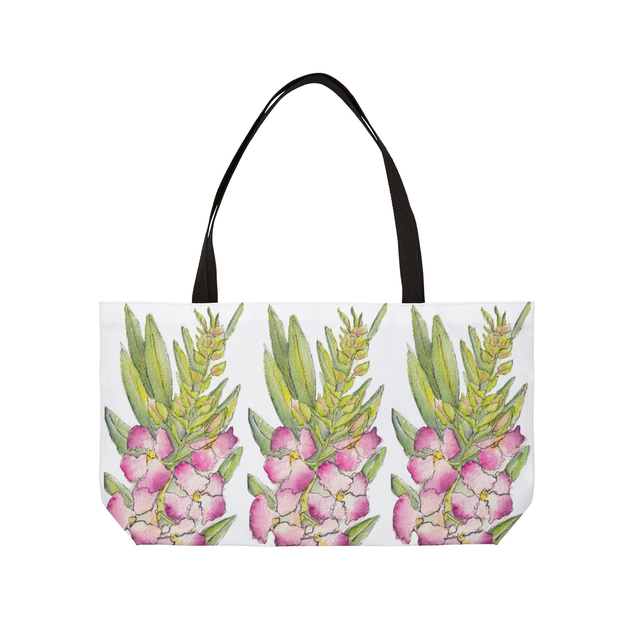 Designer Weekender Bag with El Nino Chitalpa Flower - Nancy