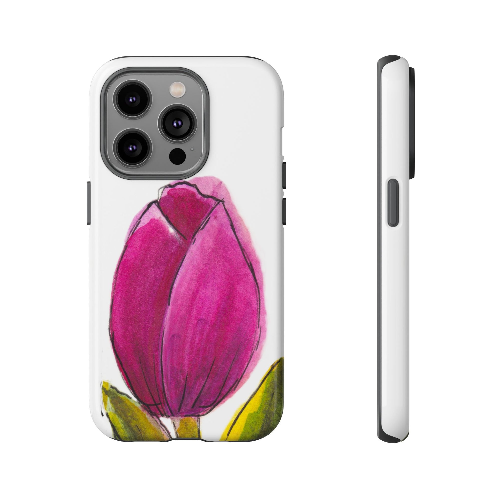 Designer Floral Phone Case with a Bold Magenta Tulip Designer Floral Phone Case with a Bold Magenta Tulip