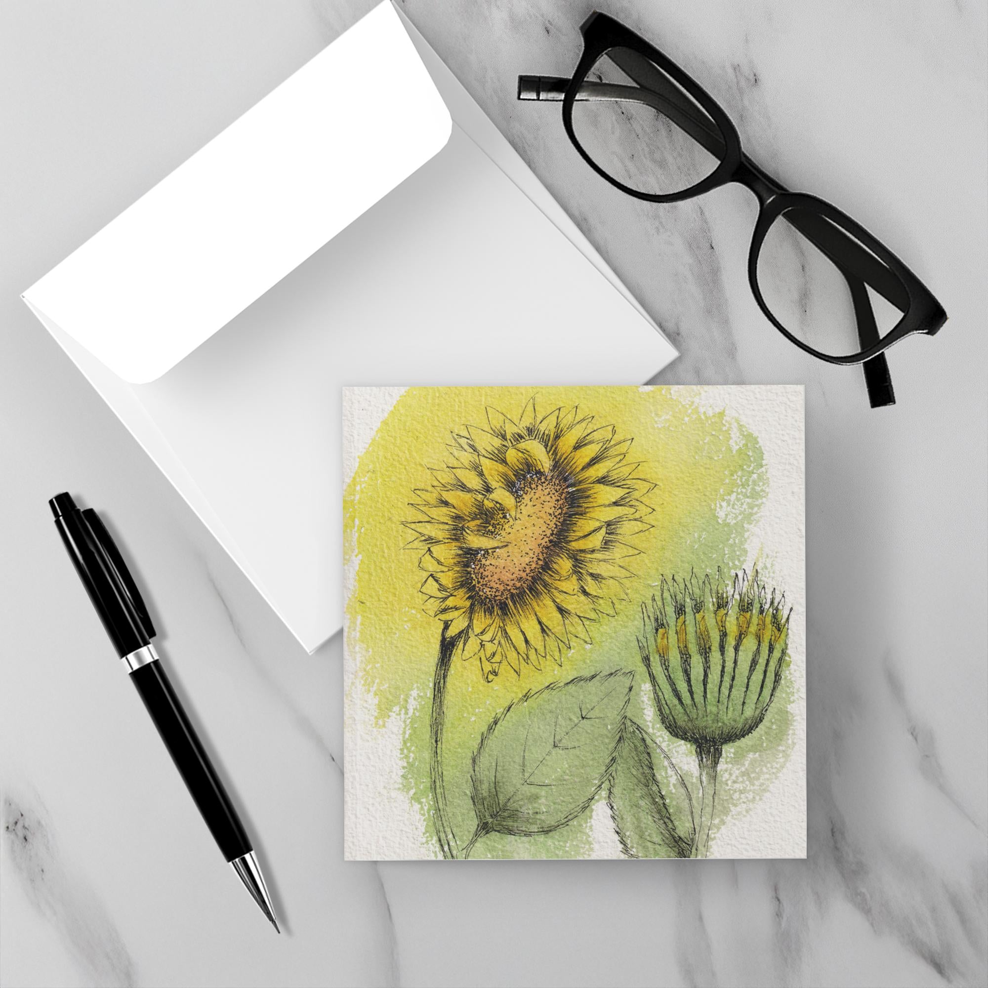 Folded Cards - Sunflower 7 - Blank - Nancy Jackson Author